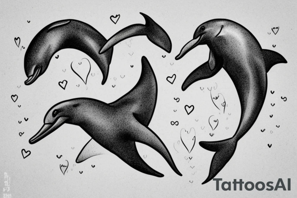 two dolphins splashing out of the water creating a heart. tattoo idea