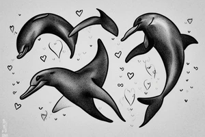 two dolphins splashing out of the water creating a heart. tattoo idea