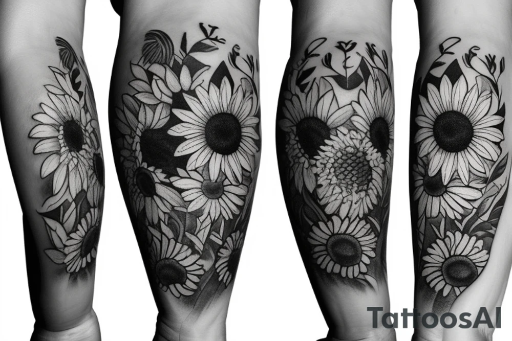 bear with sunflowers and outdoors tattoo idea