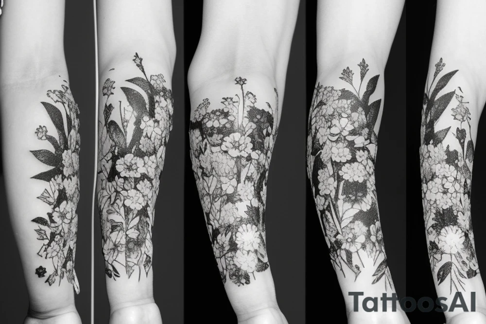 bear wildlife with flowers tattoo idea