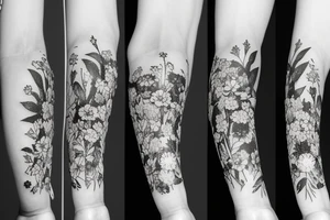 bear wildlife with flowers tattoo idea