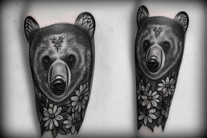 bear wildlife with flowers tattoo idea