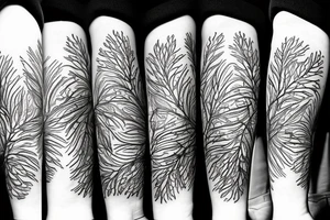 Pine trees, sun, flowers tattoo idea