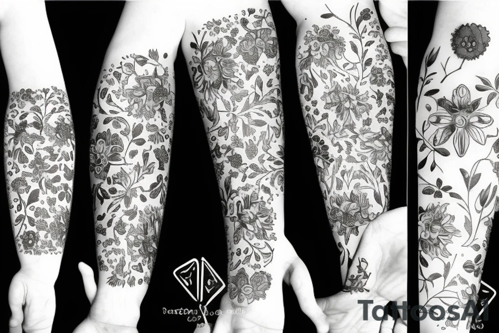 Floral collage tattoo idea