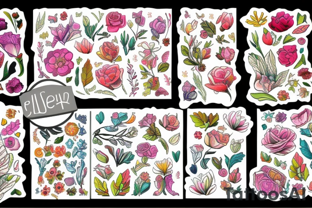 Floral collage tattoo idea