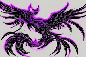 Illenium's Phoenix logo in black with pink, purple and blue watercoler as flames tattoo idea