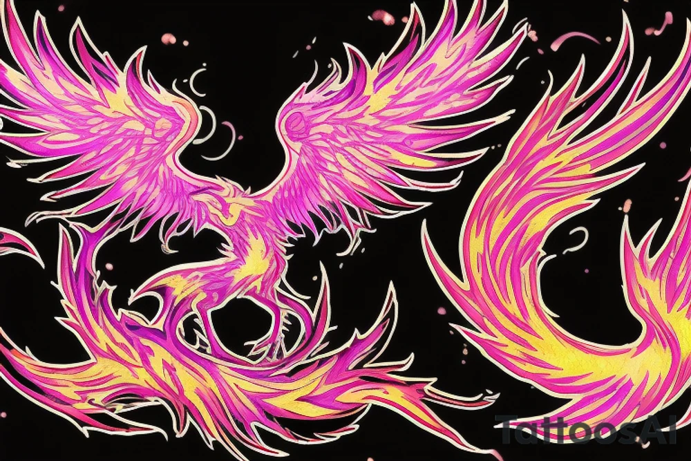 Illenium's specific phoenix logo in black with pink watercolor as flames tattoo idea