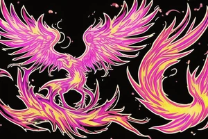 Illenium's specific phoenix logo in black with pink watercolor as flames tattoo idea