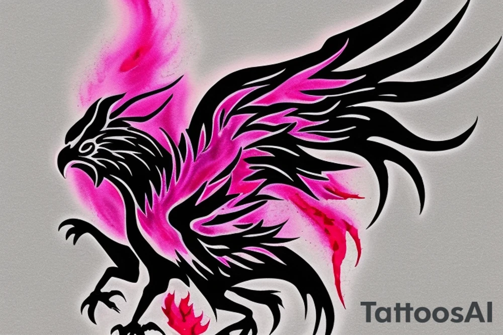 Illenium's specific phoenix logo in black with pink watercolor as flames tattoo idea
