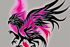 Illenium's specific phoenix logo in black with pink watercolor as flames tattoo idea