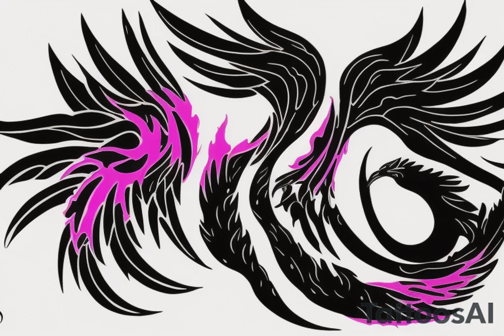 Illenium's specific phoenix logo in black with pink watercolor as flames tattoo idea