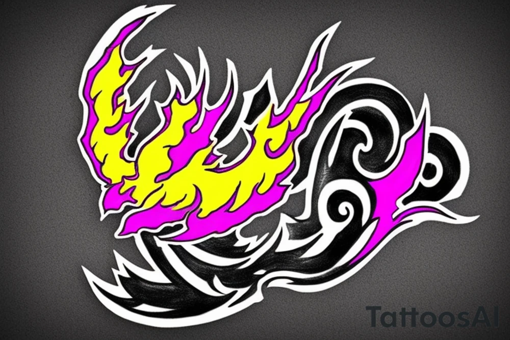 Illenium's specific logo in black with pink and yellow flames tattoo idea