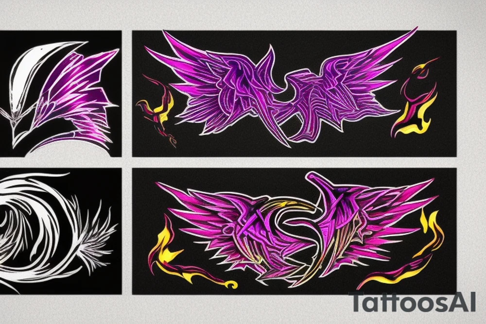 Illenium's specific logo in black with pink and yellow flames tattoo idea