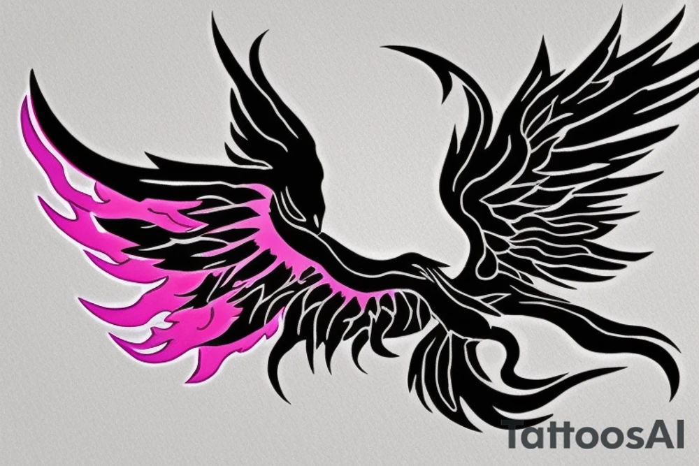 Illenium's specific simple phoenix logo in black with pink flames tattoo idea
