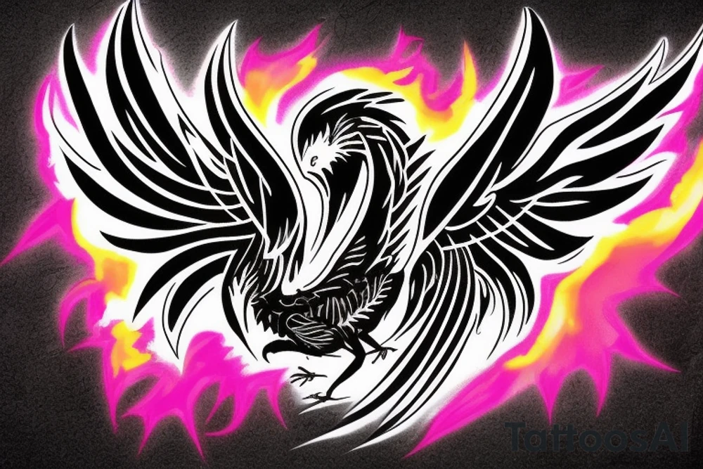 Illenium's specific simple triumphant phoenix logo in black with pink flames tattoo idea
