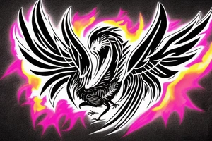 Illenium's specific simple triumphant phoenix logo in black with pink flames tattoo idea
