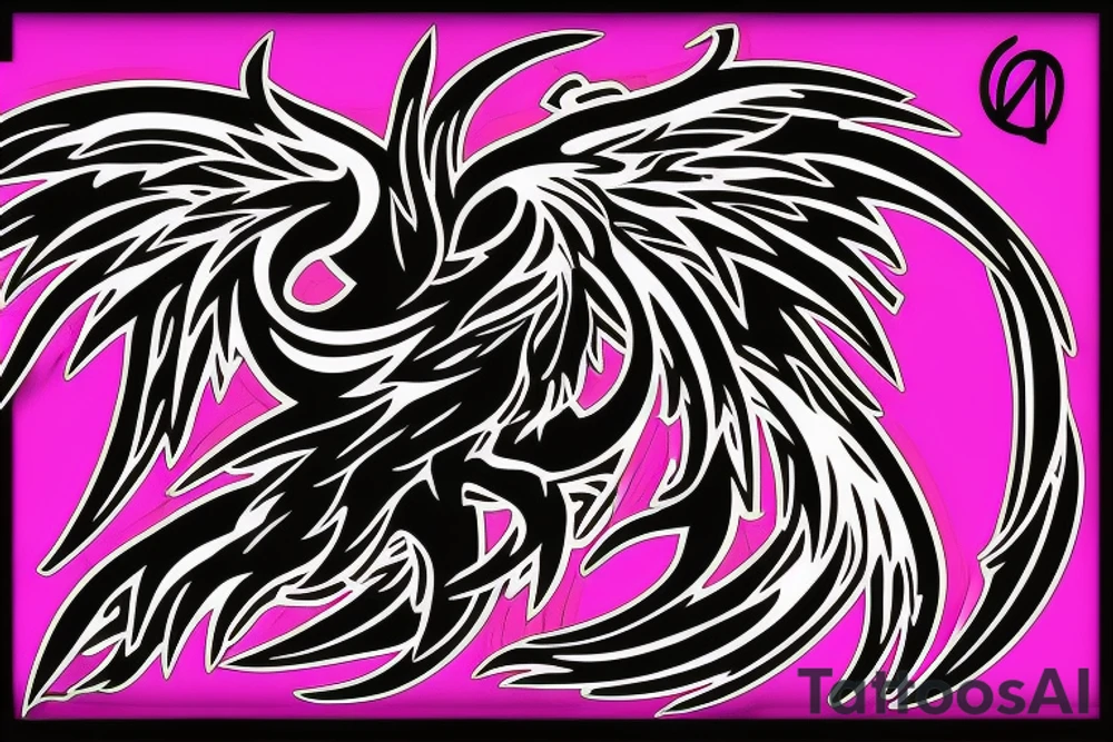 Illenium's specific simple triumphant phoenix logo in black with pink flames tattoo idea