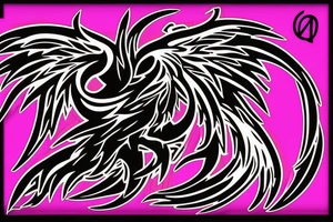 Illenium's specific simple triumphant phoenix logo in black with pink flames tattoo idea