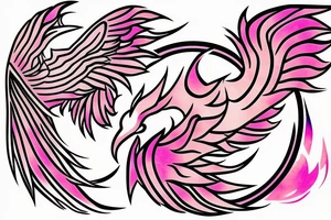 A simple geometric and tribal looking phoenix with pink flames as the background tattoo idea
