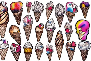 An anatomical heart melting in an ice cream cone that has thermal coloing tattoo idea