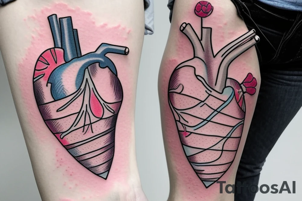An anatomical heart that looks like it is melting in an ice cream cone that has thermal coloring tattoo idea