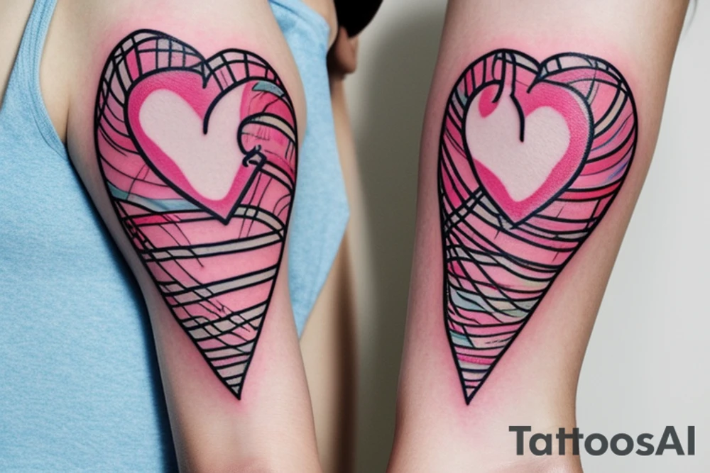 An anatomical heart that looks like it is melting in an ice cream cone that has thermal coloring tattoo idea