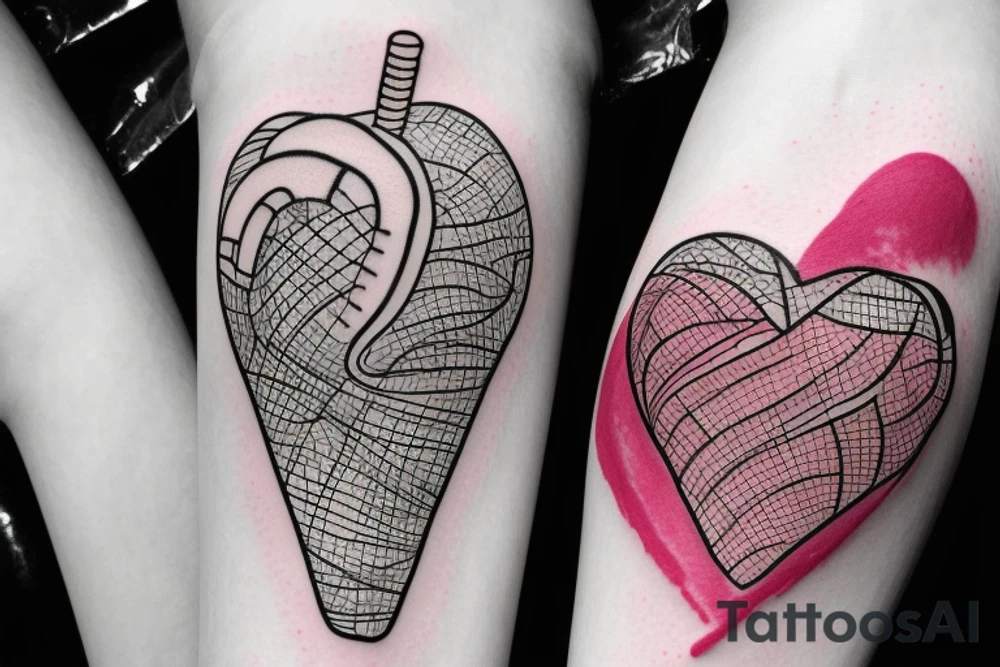 An anatomical heart that looks like it is melting in an ice cream cone that has thermal coloring tattoo idea