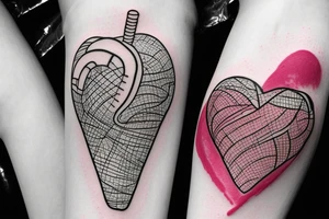 An anatomical heart that looks like it is melting in an ice cream cone that has thermal coloring tattoo idea