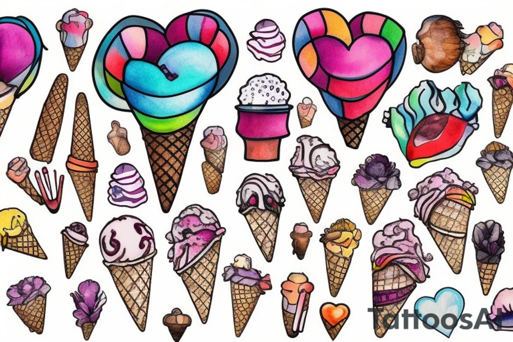 An anatomical heart that looks like it is melting in an ice cream cone that has thermal coloring tattoo idea