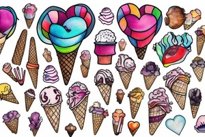 An anatomical heart that looks like it is melting in an ice cream cone that has thermal coloring tattoo idea