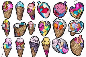 An anatomical heart that looks like it is melting in an ice cream cone that has thermal and psychedelic coloring tattoo idea