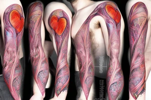 An anatomical heart that looks like it is melting in a cone that has thermal and psychedelic coloring tattoo idea