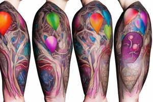 An anatomical heart that looks like it is melting in a cone that has thermal and psychedelic coloring tattoo idea