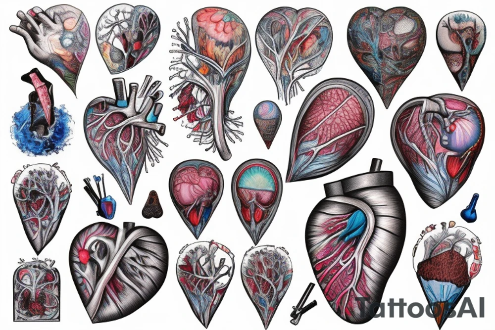 An anatomical heart that looks like it is melting in a cone that has thermal and psychedelic coloring tattoo idea