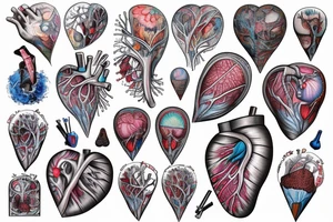 An anatomical heart that looks like it is melting in a cone that has thermal and psychedelic coloring tattoo idea