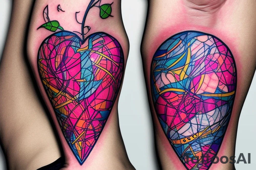 An anatomical heart that looks like it is melting in a cone that has thermal and psychedelic coloring tattoo idea