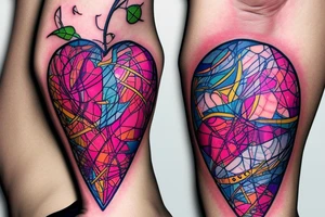 An anatomical heart that looks like it is melting in a cone that has thermal and psychedelic coloring tattoo idea