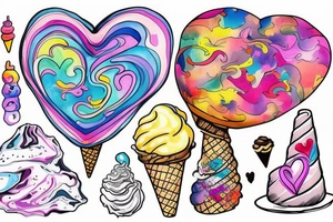 A realistic looking heart that is sitting on top of an ice cream cone that looks like it is melting and has psychedelic coloring tattoo idea