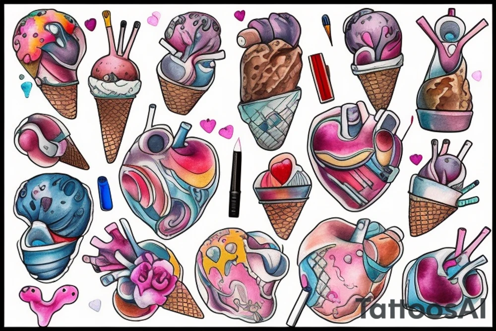 an anatomical heart that looks like its melting like ice cream tattoo idea