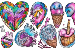 an anatomical heart that looks like it is melting like ice cream that has psychedelic colors tattoo idea
