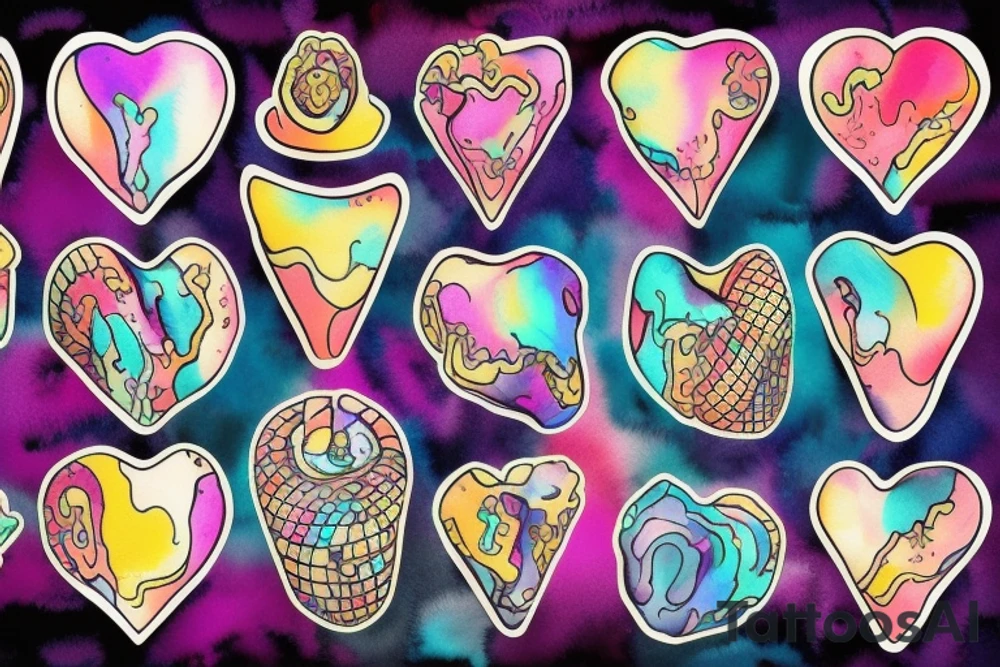 an anatomical heart that looks like it is melting like ice cream that has psychedelic colors tattoo idea