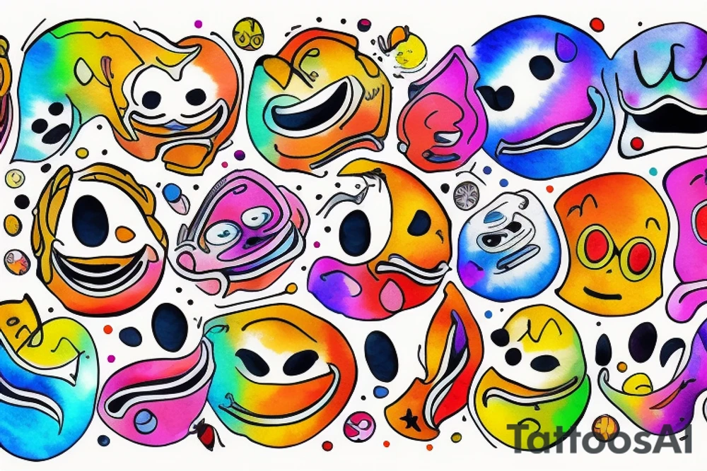 a melting smiley face with psychedelic colors tattoo idea