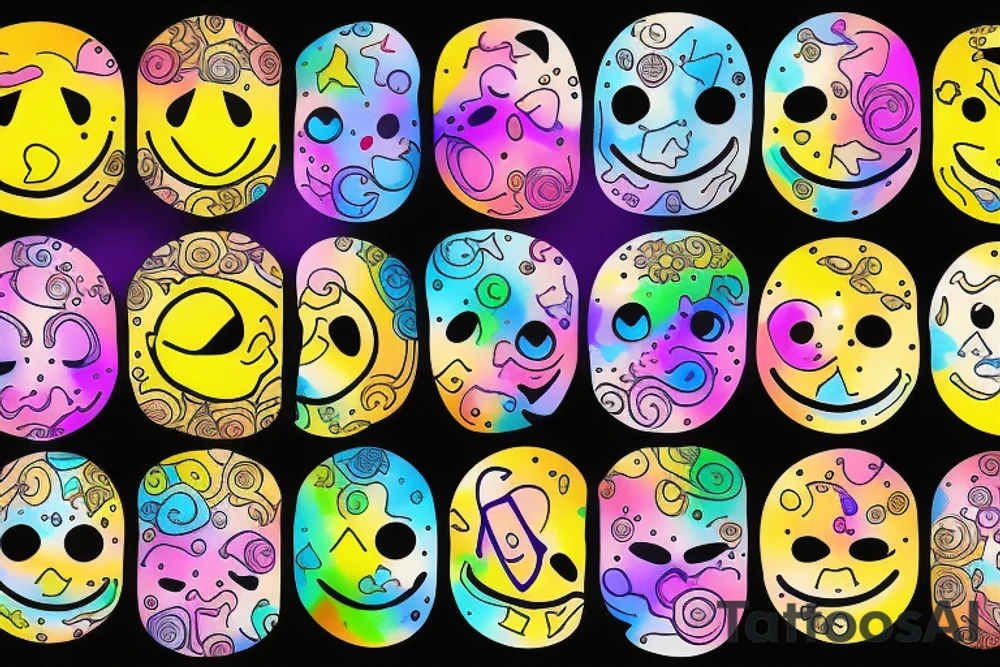 a melting smiley face with psychedelic colors tattoo idea
