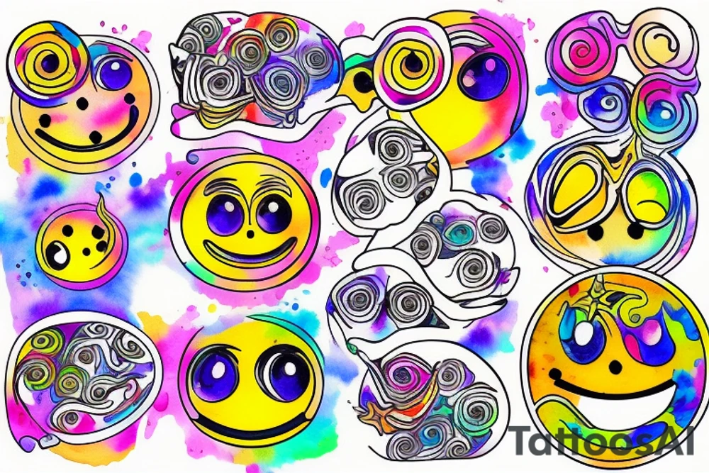 a melting smiley face with psychedelic colors tattoo idea