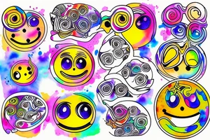 a melting smiley face with psychedelic colors tattoo idea