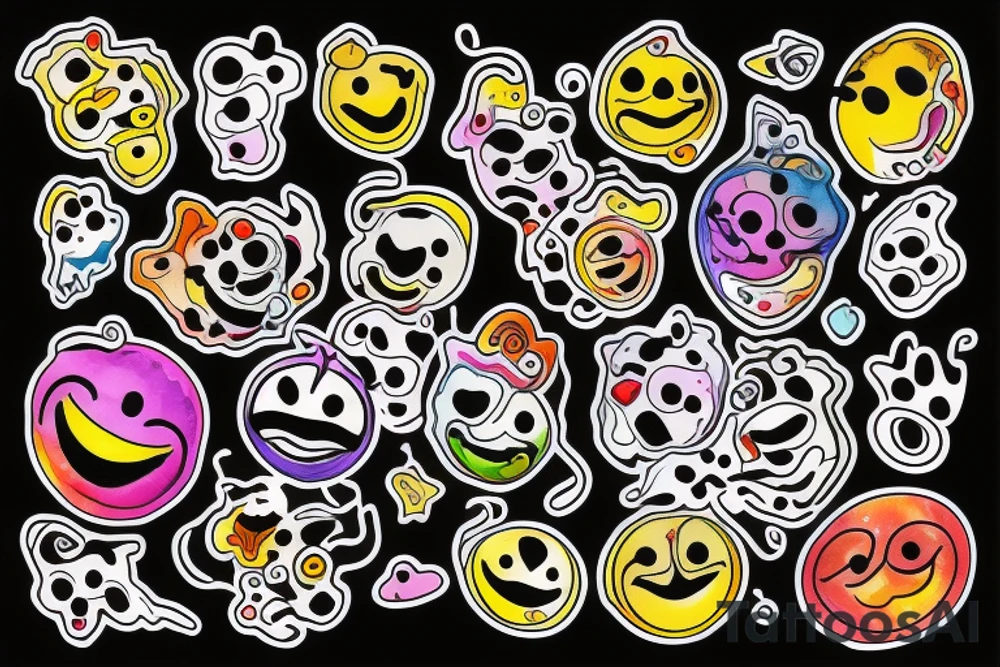 a melting smiley face with psychedelic colors tattoo idea