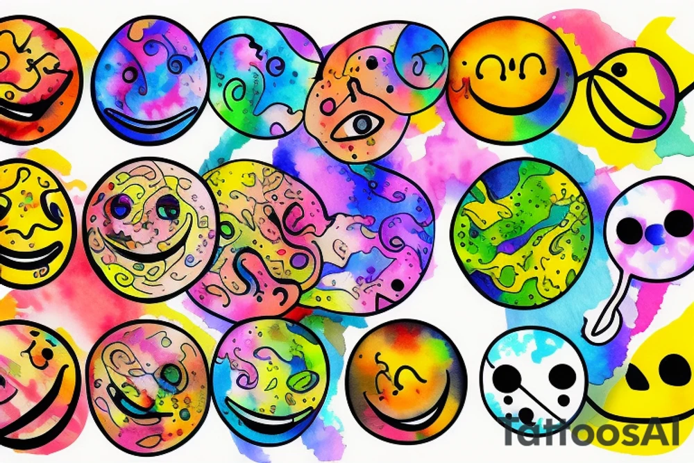 a melting smiley face with psychedelic colors tattoo idea