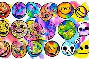a melting smiley face with psychedelic colors tattoo idea