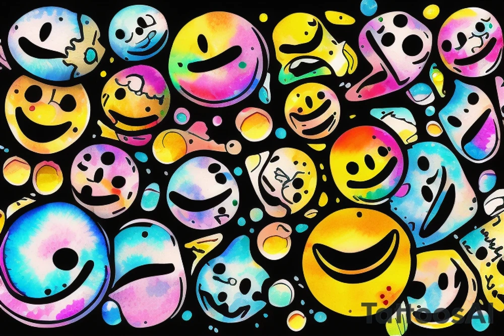 a melting smiley face with psychedelic colors tattoo idea