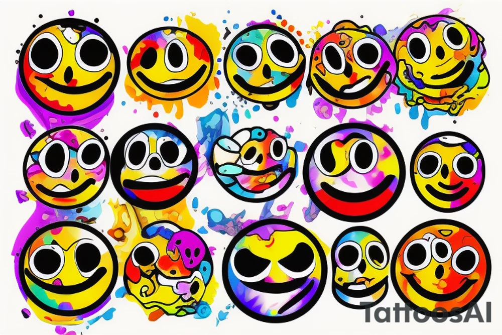 a melting smiley face with psychedelic colors tattoo idea
